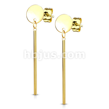 316L Surgical Steel Pair of Round Plate with Dangling Bar 316L... - Image 3