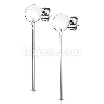 316L Surgical Steel Pair of Round Plate with Dangling Bar 316L... - Image 5