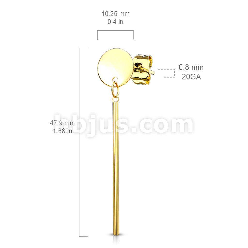316L Surgical Steel Pair of Round Plate with Dangling Bar 316L... - Image 6