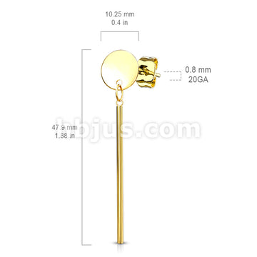 316L Surgical Steel Pair of Round Plate with Dangling Bar 316L... - Image 6