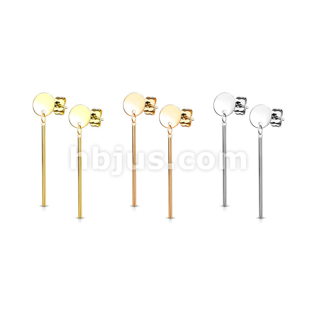 316L Surgical Steel Pair of Round Plate with Dangling Bar 316L... - Image 7