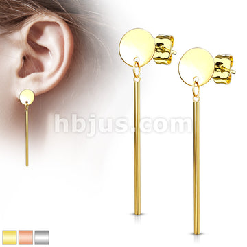 316L Surgical Steel Pair of Round Plate with Dangling Bar 316L... - Image 2