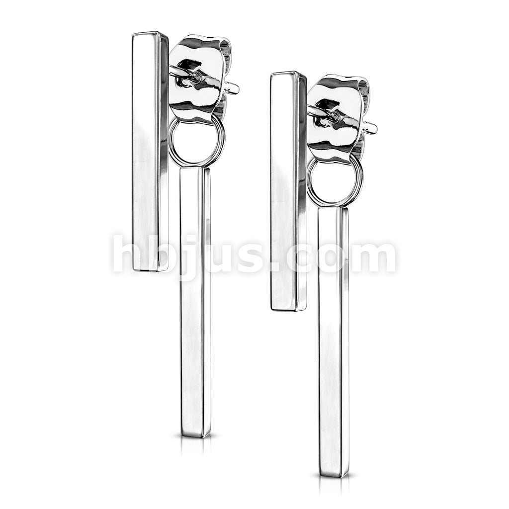 316L Surgical Steel Pair of Long Bar 316L Stainless Steel Stud Earrings... - Image 5