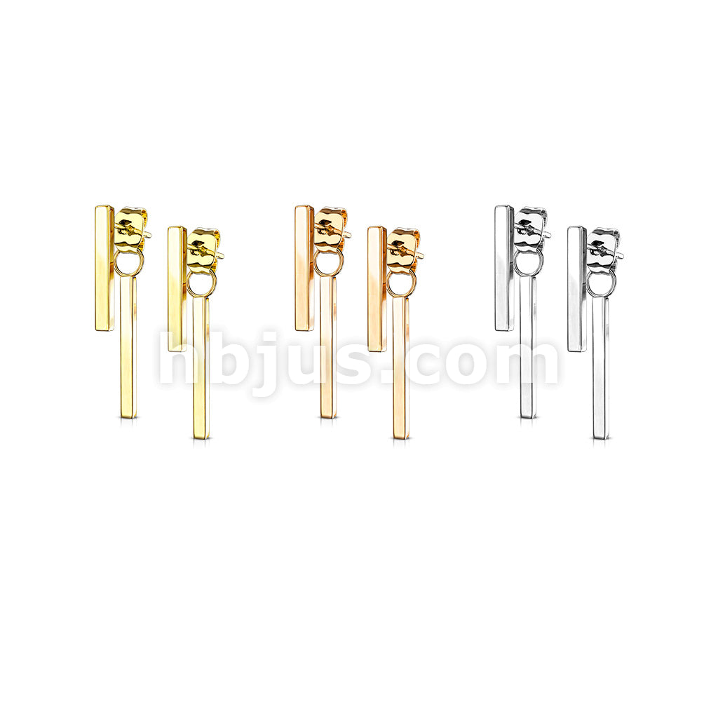 316L Surgical Steel Pair of Long Bar 316L Stainless Steel Stud Earrings... - Image 7