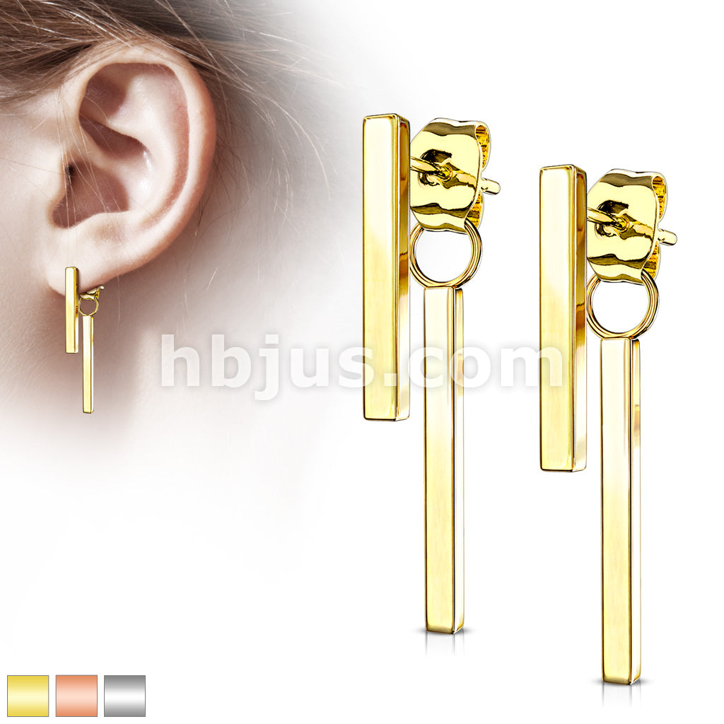 316L Surgical Steel Pair of Long Bar 316L Stainless Steel Stud Earrings... - Image 2