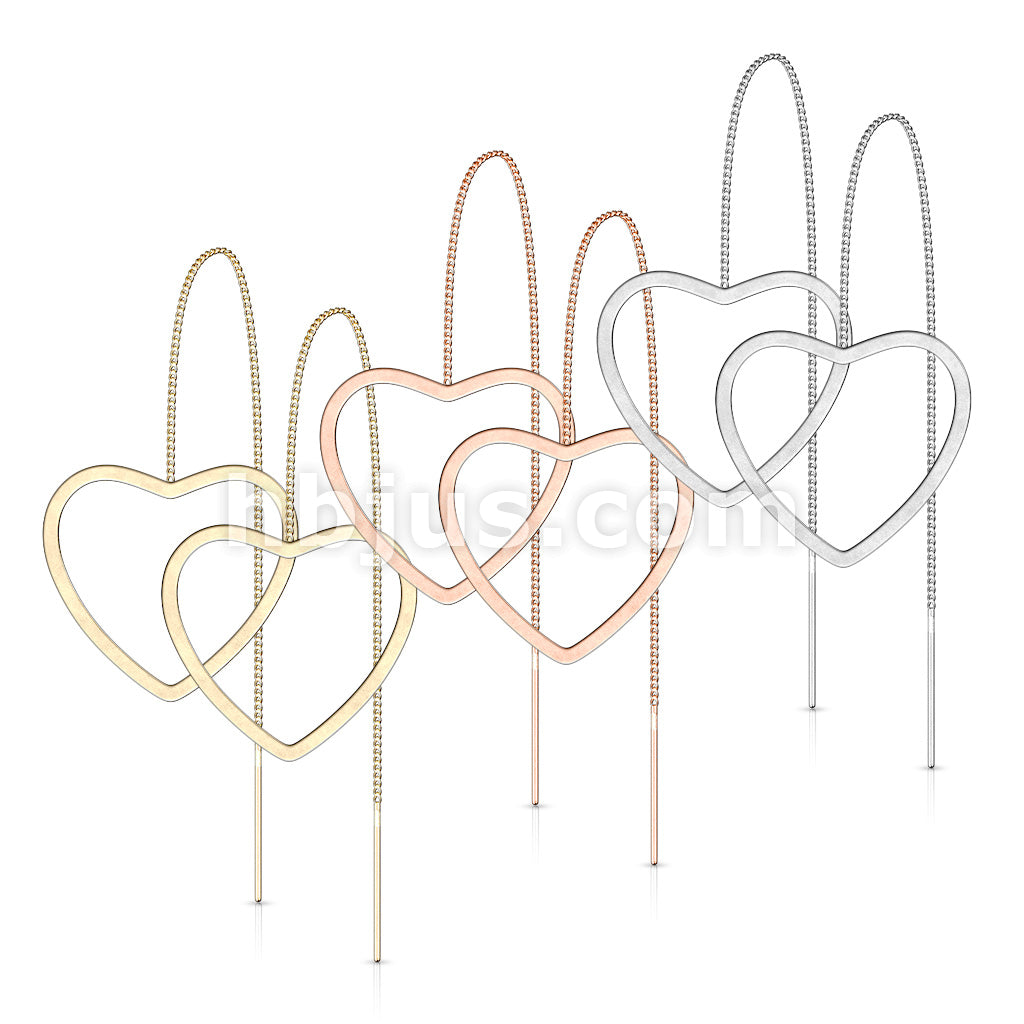 Pair of Free Falling Chain with Open Heart and Bar 316L Stainless Steel... - Image 7