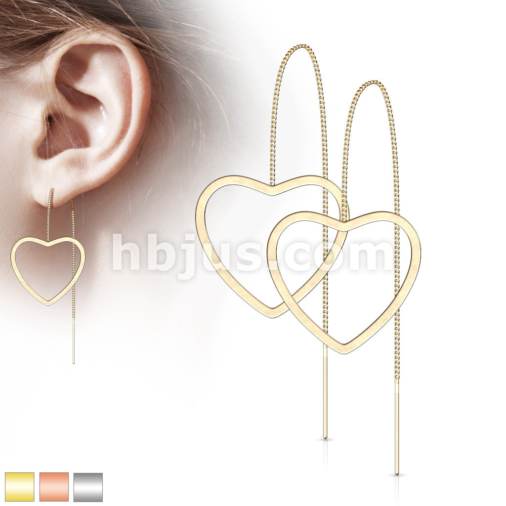 Pair of Free Falling Chain with Open Heart and Bar 316L Stainless Steel... - Image 2