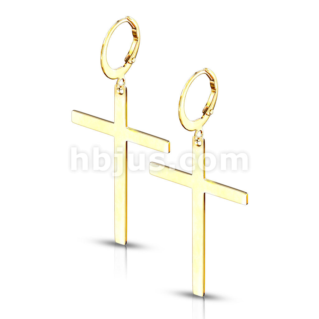 Pair of 316L Stainless Steel Hoop Earrings With Cross Dangle - Image 3