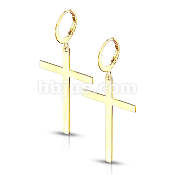 Pair of 316L Stainless Steel Hoop Earrings With Cross Dangle - Image 3