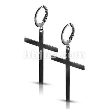 Pair of 316L Stainless Steel Hoop Earrings With Cross Dangle - Image 4