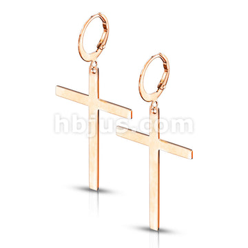 Pair of 316L Stainless Steel Hoop Earrings With Cross Dangle - Image 5