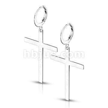 Pair of 316L Stainless Steel Hoop Earrings With Cross Dangle - Image 6