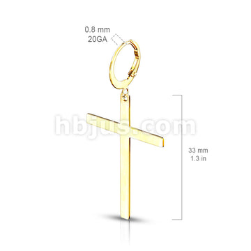 Pair of 316L Stainless Steel Hoop Earrings With Cross Dangle - Image 7
