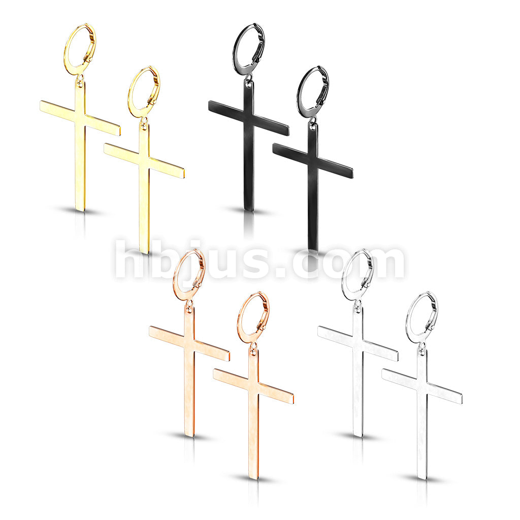 Pair of 316L Stainless Steel Hoop Earrings With Cross Dangle - Image 8