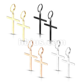 Pair of 316L Stainless Steel Hoop Earrings With Cross Dangle - Image 8
