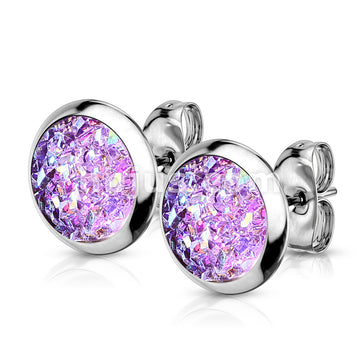 316L Surgical Steel Pair of Druzy Stone Set 316L Stainless Steel Stud... - Image 3