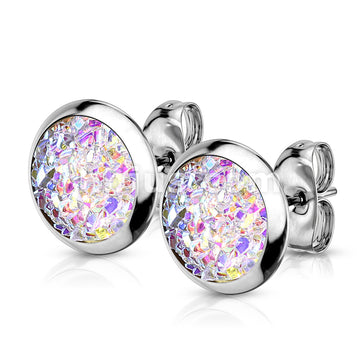 316L Surgical Steel Pair of Druzy Stone Set 316L Stainless Steel Stud... - Image 4