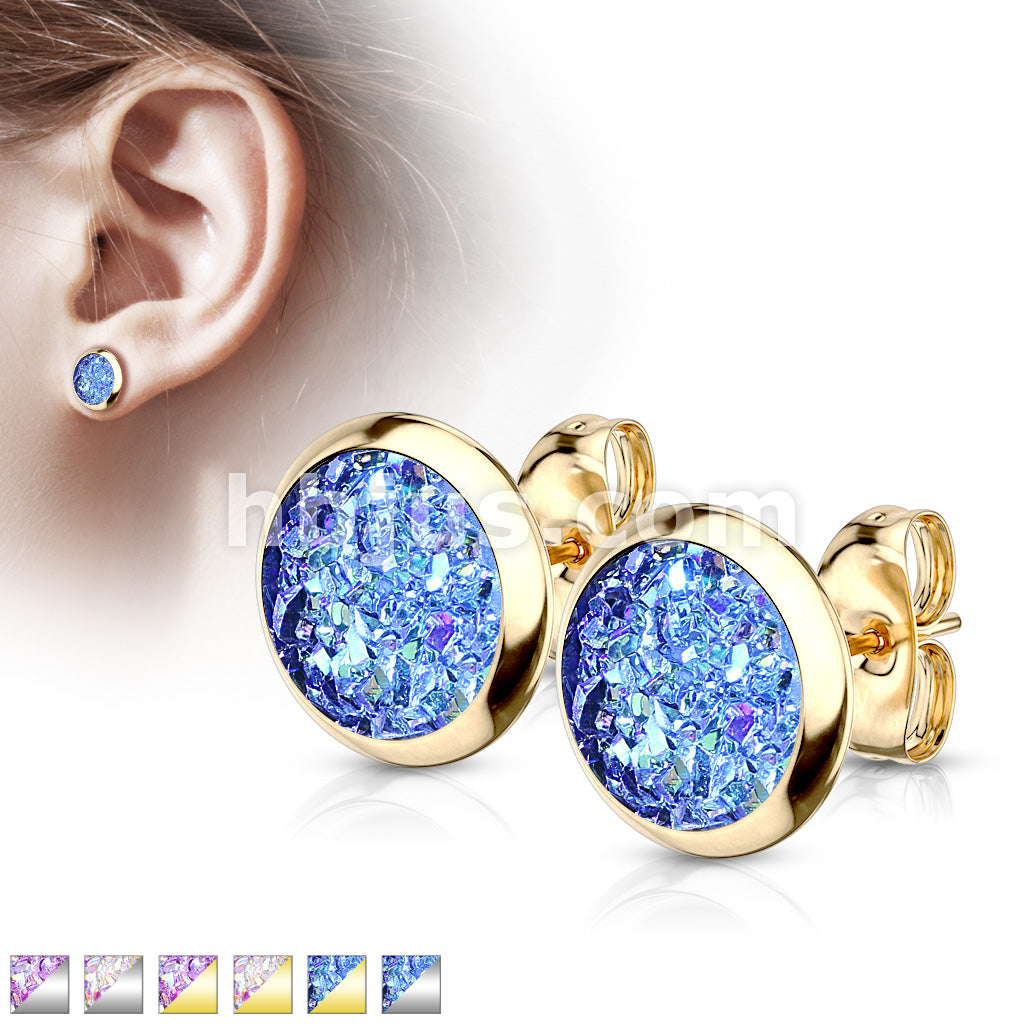 316L Surgical Steel Pair of Druzy Stone Set 316L Stainless Steel Stud... - Image 2