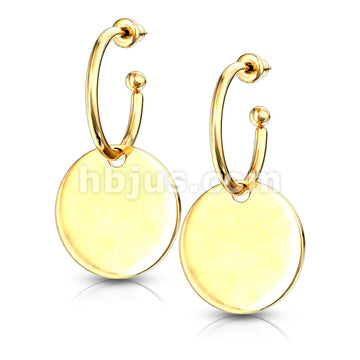 316L Surgical Steel Pair of Hoop Studs with Round Plate Dangle... - Image 3