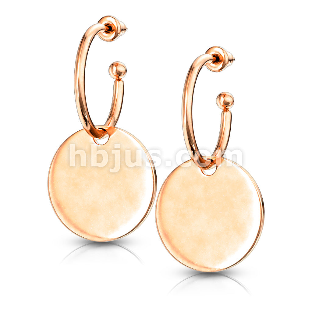 316L Surgical Steel Pair of Hoop Studs with Round Plate Dangle... - Image 4