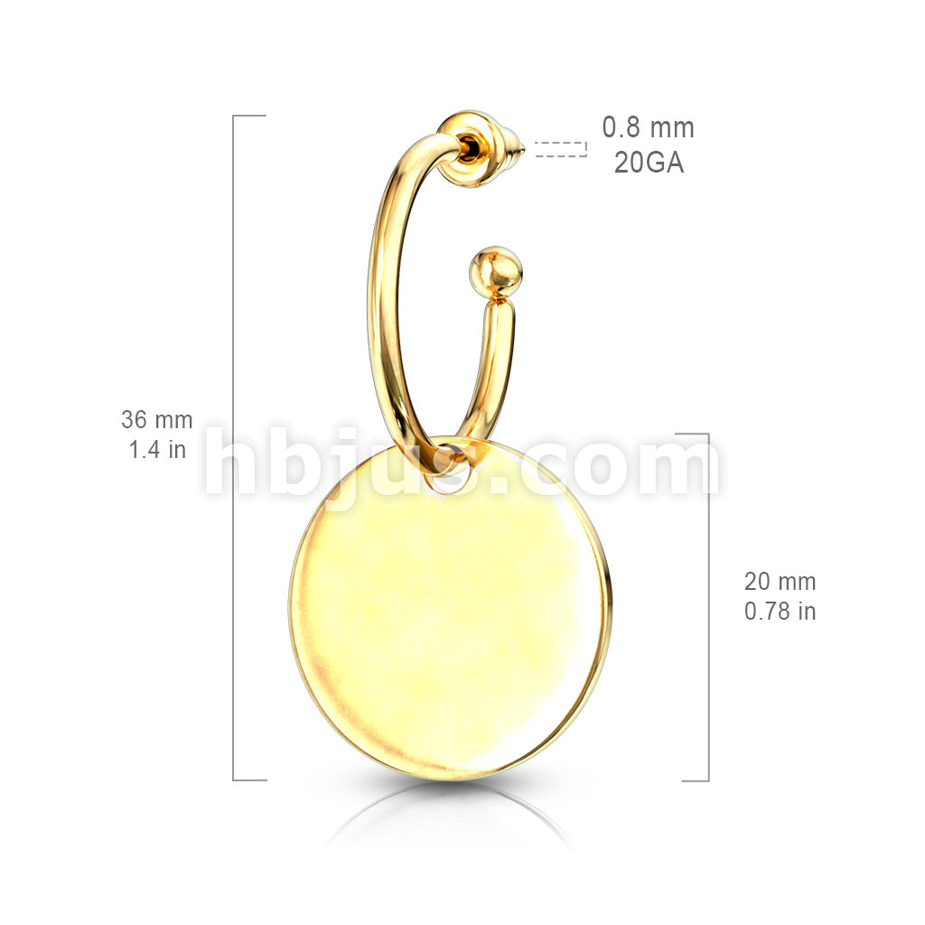 316L Surgical Steel Pair of Hoop Studs with Round Plate Dangle... - Image 6