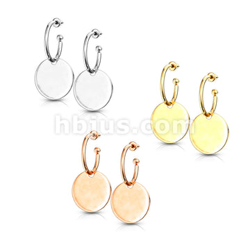 316L Surgical Steel Pair of Hoop Studs with Round Plate Dangle... - Image 7