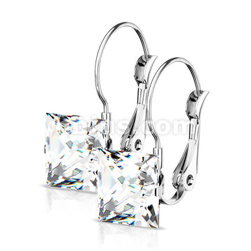 316L Surgical Steel Pair of Square CZ with Lever Back 316L Stainless... - Image 4