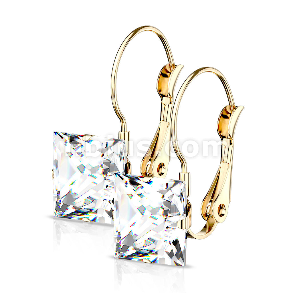 316L Surgical Steel Pair of Square CZ with Lever Back 316L Stainless... - Image 5