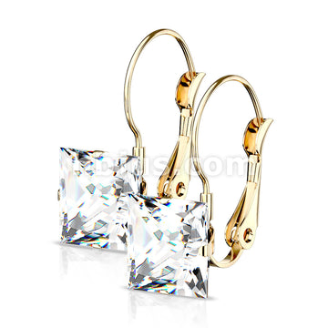 316L Surgical Steel Pair of Square CZ with Lever Back 316L Stainless... - Image 5