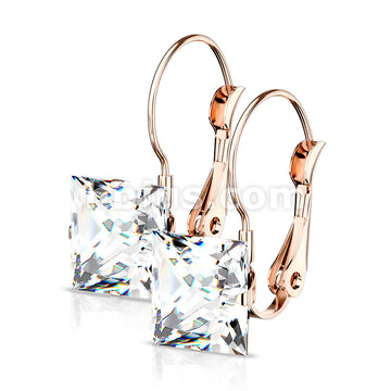 316L Surgical Steel Pair of Square CZ with Lever Back 316L Stainless... - Image 6