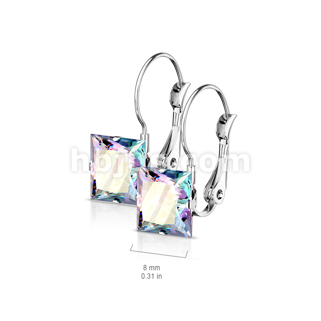 316L Surgical Steel Pair of Square CZ with Lever Back 316L Stainless... - Image 7
