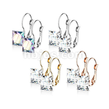316L Surgical Steel Pair of Square CZ with Lever Back 316L Stainless... - Image 8