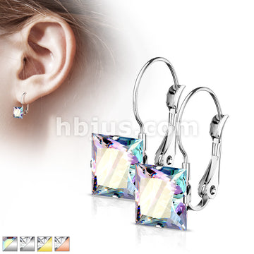 316L Surgical Steel Pair of Square CZ with Lever Back 316L Stainless... - Image 2