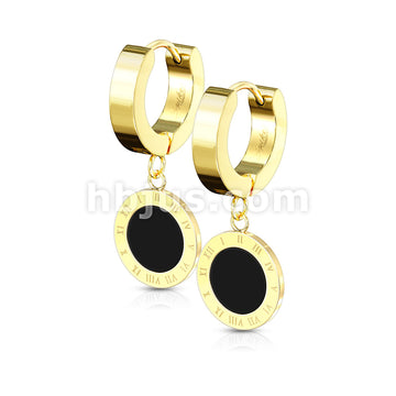 Pair of Stainless Steel Hinged Hoop Earrings with Black Enamel Filled... - Image 4