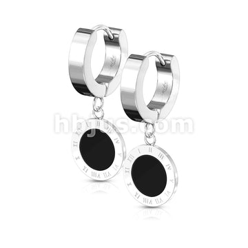 Pair of Stainless Steel Hinged Hoop Earrings with Black Enamel Filled... - Image 3