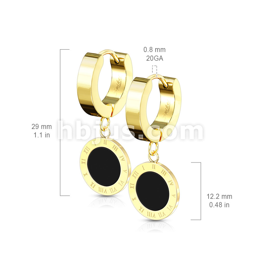 Pair of Stainless Steel Hinged Hoop Earrings with Black Enamel Filled... - Image 5