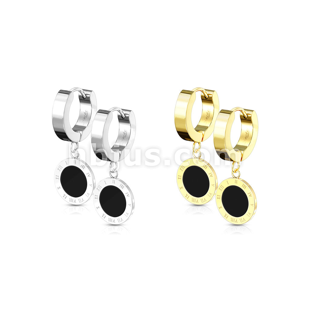Pair of Stainless Steel Hinged Hoop Earrings with Black Enamel Filled... - Image 6