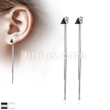 Pair of Enamel Filled Triangle 316L Stainless Steel Stud Earrings with... - Image 2