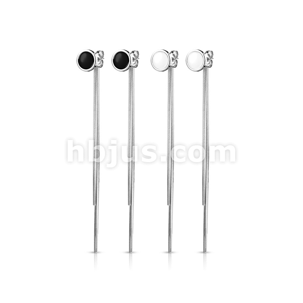 Pair of Enamel Filled Circle 316L Stainless Steel Stud Earrings with... - Image 6