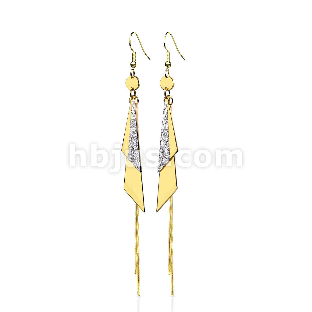 316L Surgical Steel Pair of One and Two Tone Triangles and Chain Dangle... - Image 3