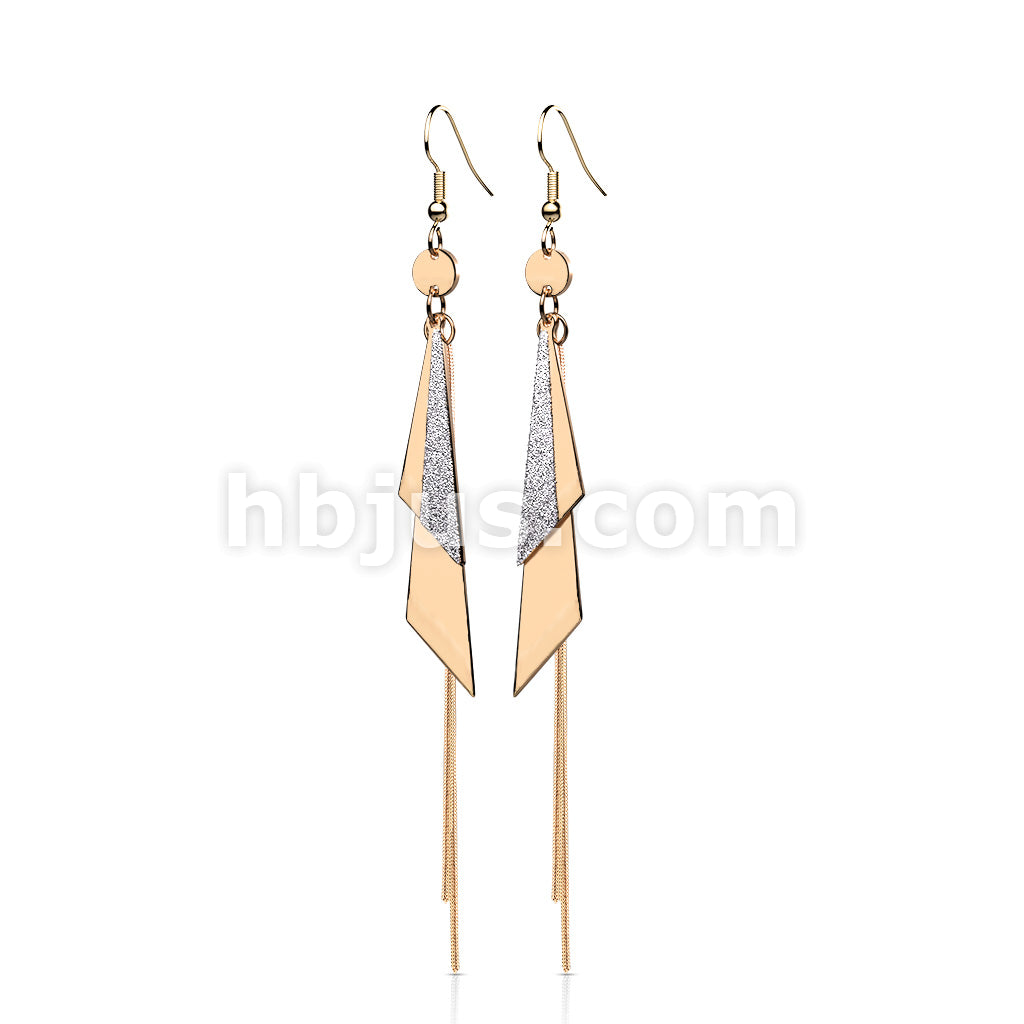 316L Surgical Steel Pair of One and Two Tone Triangles and Chain Dangle... - Image 4