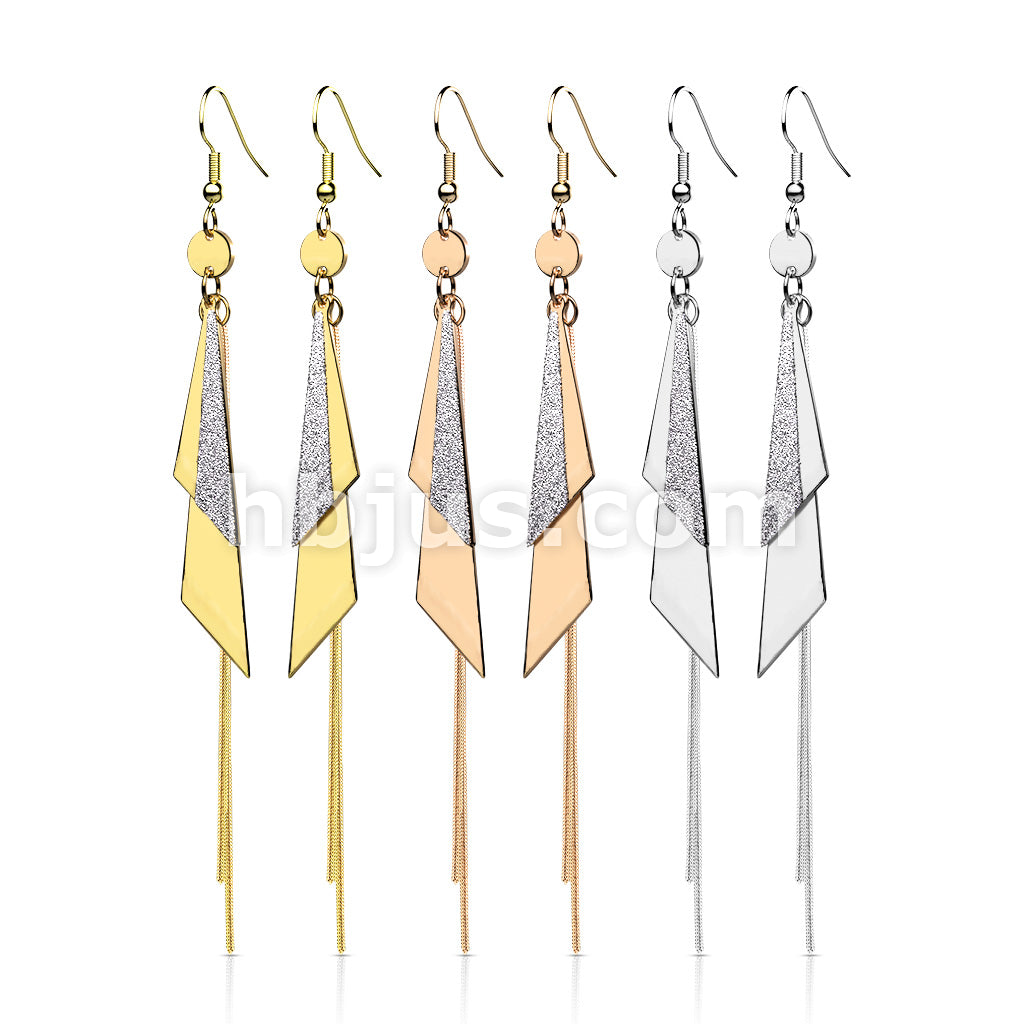 316L Surgical Steel Pair of One and Two Tone Triangles and Chain Dangle... - Image 7