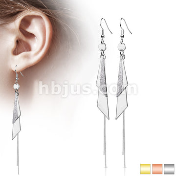316L Surgical Steel Pair of One and Two Tone Triangles and Chain Dangle... - Image 2
