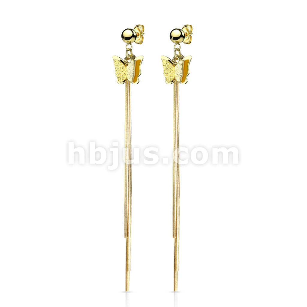 316L Surgical Steel Pair of Two Tone Butterfly and Chains Dangle on... - Image 3