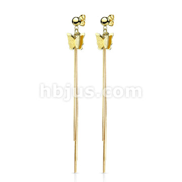 316L Surgical Steel Pair of Two Tone Butterfly and Chains Dangle on... - Image 3