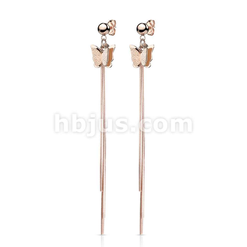 316L Surgical Steel Pair of Two Tone Butterfly and Chains Dangle on... - Image 4