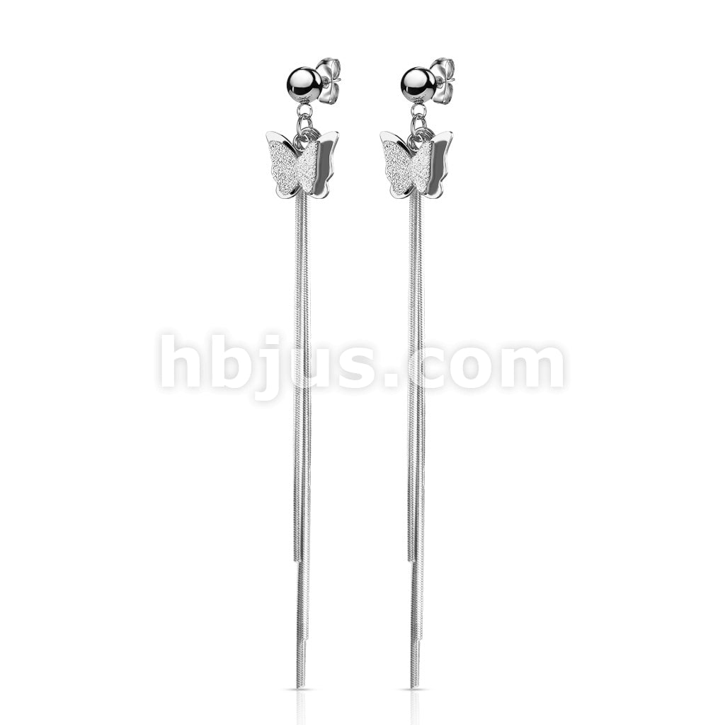 316L Surgical Steel Pair of Two Tone Butterfly and Chains Dangle on... - Image 5