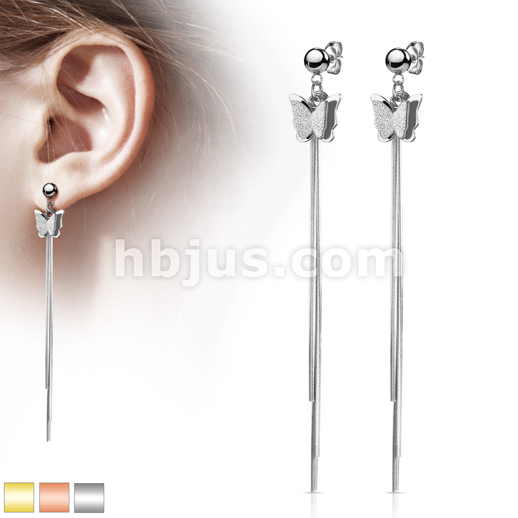 316L Surgical Steel Pair of Two Tone Butterfly and Chains Dangle on... - Image 2