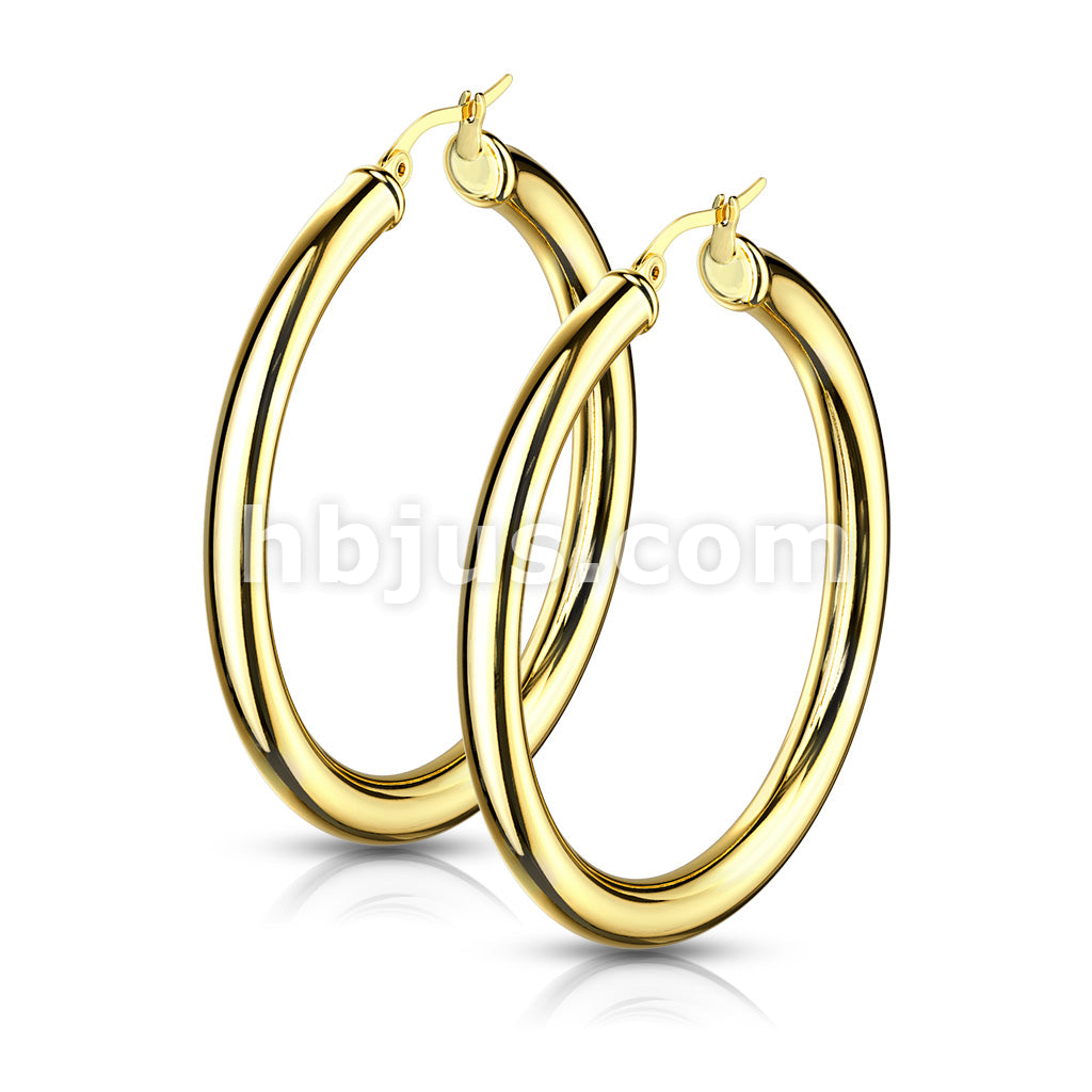 316L Surgical Steel Pair of Thick Hollow Stainless Steel Hoop Earrings - Image 4