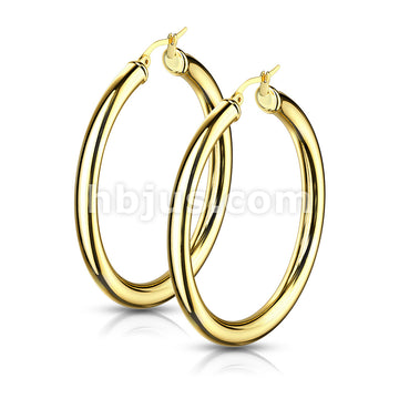 316L Surgical Steel Pair of Thick Hollow Stainless Steel Hoop Earrings - Image 4